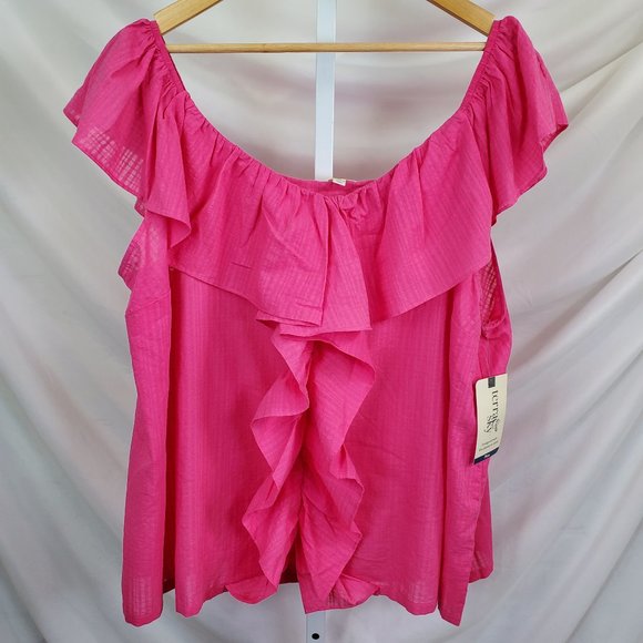Terra & Sky Tops - Terra & Sky Ruffled Top  NWT gauzy Barbiecore hot pink plus size blouse 3X